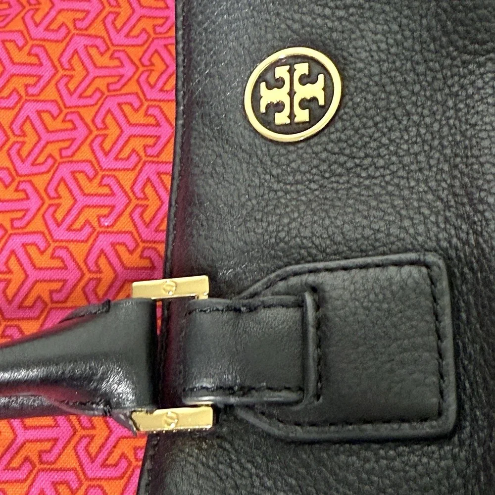 Tory Burch Robinson Triple Compartment Black Pebbled‎ Leather Tote Shoulder Bag
